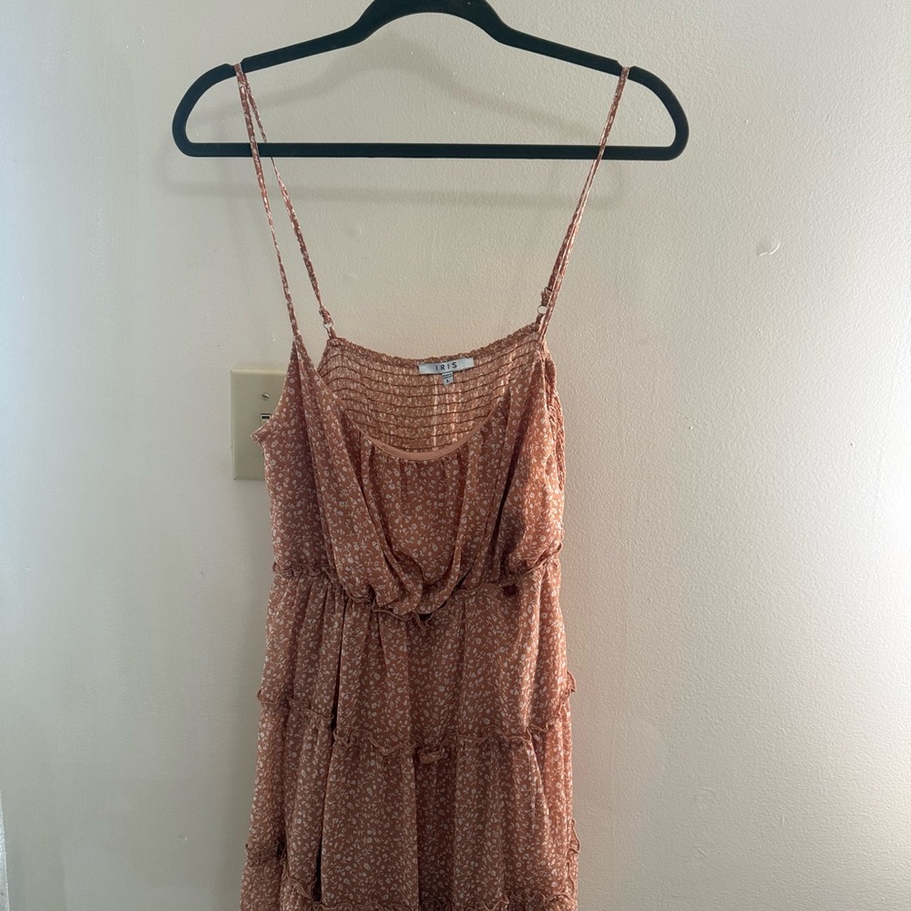 Rust Floral Tiered Spaghetti Strap Dress